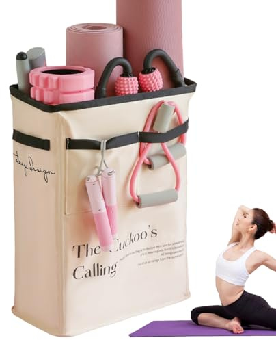 Djowyh Exercise Equipment Organiser, Yoga Mat Basket | Gym Storage Rack | Yoga Mat Holder for Yoga Mats, Foam Rollers, Dumbbells and Resistance Bands