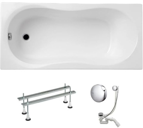VBChome Baignoire rectangulaire en acrylique - 170 x 75 cm - Blanc - Pieds de baignoire - Design moderne - Avec pieds de baignoire