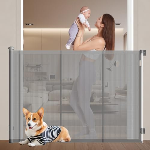 Extra Tall Retractable Gate 50 Reinforced, Retractable stair gate, Retractable dog Gate,Slient Operation Retractable Baby Gate for Baby Pet Dog (125H×200W)
