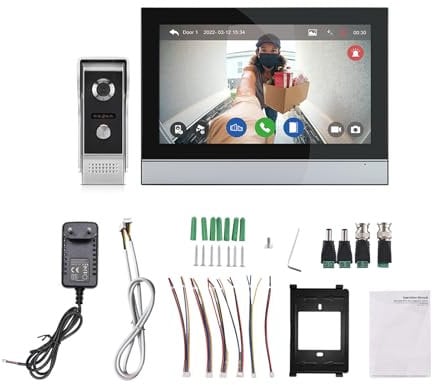 Swokely 1080P Cámara de timbre de puerta de vídeo inalámbrica con monitor TY WiFi de 10 pulgadas, pantalla táctil grande, kit de videoportero bidireccional, función de marco de fotos electrónico, 8
