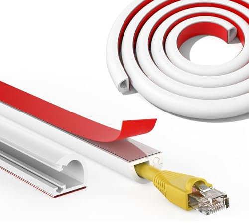 Kabelkanal Weiß Selbstklebend, Minikabelkanäle Halbrunde Kabelabdeckung Kabelschacht, 1m/2m/3m PVC Kabelkanal, Cable Hider Aussenbereich Wetterfest, Kabelschacht (2m)