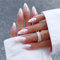 Chrome White French Tip False Nails Almond, SXVME Chrome Press On Nails Medium, Glazed French Tip Fake Nails Press on, Glitter Acrylic Nails Medium, Natural Pink Stick on Nails for Women Daily Wear