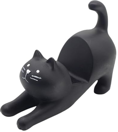 CVDYWDJIE Support De Téléphone Portable 1 Pièce, Support De Chat Noir, Support De Bureau Créatif, Ornement De Bureau De Chat Mignon, Support en Résine, Accessoires De Téléphone Portable