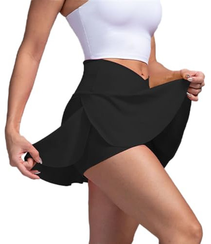 Tennisrock Damen mit Hose,Kleid mit Hose Drunter,Crossover Hosenrock mit Taschen,Sport Rock Damen Sommer,Golfrock Sportrock Damen,Tenniskleid