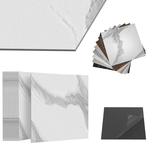 ACXIN PVC Bodenbelag Vinylboden Selbstklebend mit Fliesen-Optik, Klebefliesen Boden Wasserfest für Küche Bad Wohnzimmer (Weiß-Gemustert, 2,5 m² Paket: 27 Fliesen)