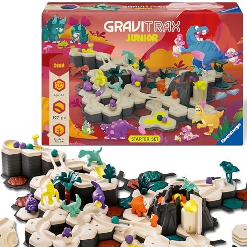 Ravensburger GraviTrax Junior Starter-Set XXL Dino 24845 - Kugelbahn ab 3 Jahre - Murmelbahn und Konstruktionsspielzeug für Kinder, Dino Geschenk für Jungen und Mädchen