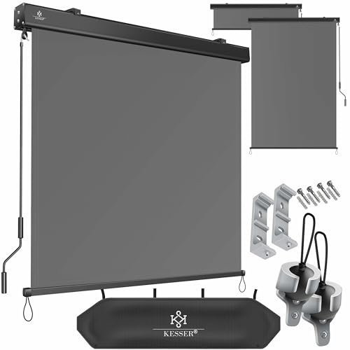 KESSER® Toldo vertical de 160 x 250 cm, con mecanismo de manivela, incluye kit de montaje y cubierta, protección solar con manivela para balcón y terraza