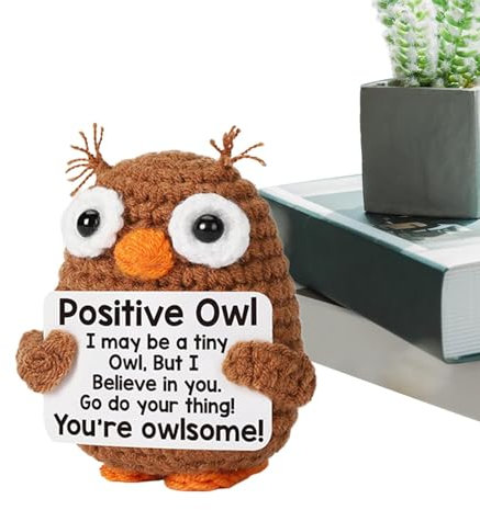 Hitburu Emotionale Unterstützung häkeln,Häkeltiere für emotionale Unterstützung | Positive Eule Lustige motivierende Häkeltiere | Kleine Positive Häkelpuppe, emotionales Unterstützungsspielzeug für