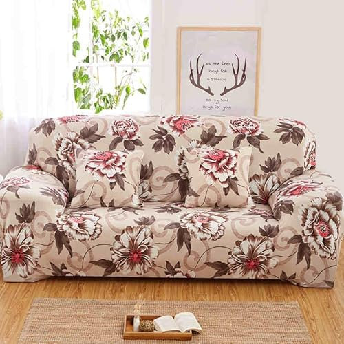 Sofa Überzug 2 Sitzer Vintage Blumen Sofabezug Jacquard,Wohnzimmer Protector Stretch,Kratzfester rutschfest Sofahusse,Abnehmbare Waschbar