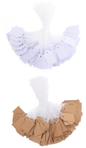 OHREN 200 Etichette Prezzo Cartellini con Filo per Gioielli, Abbigliamento, Mercatini e Display (25 x 15mm)