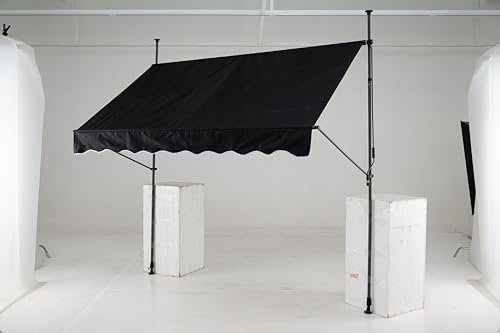 RELAX4LIFE Klemmmarkise, Markise Balkon ohne Bohren, 200 cm breit, mit Handkurbel, UV-beständig Balkonmarkise höhenverstellbar Sonnenschutz (Schwarz)