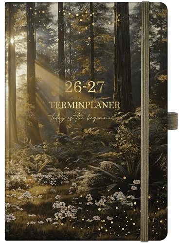 Kalender 2026 2027 - Terminplaner 2026/2027 A5, Wochenplaner von Aug 26 bis Sept 27, Terminkalender mit 'Morgenlicht im Wald' Hardcover, Planer mit Monatsübersicht, 1 Woche auf 2 Seiten