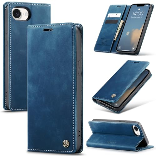 Azororo Case for iPhone 17E/16E 5G Premium Leather Phone Cover, Magnetic Stand Flip Case, with Wallet Card Slot Cover for iPhone 17E/16E -Blue