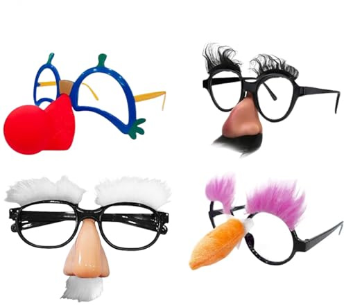 JBLJDWD 4PCS Funny Glasses, Mustache Glasses, Silly Glasses for Halloween Parties Costume Accessories a Glasses Kit Including Red Nose, Black and White Styles
