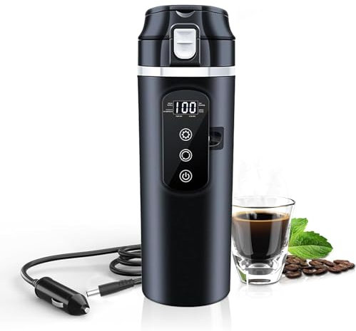 Car Kettle 12V/24V Kettle for Car, Travel Kettle Car with Cigarette Lighte and LCD Display Adjustable Temperature, Automatic switch off, 500ml Electric Heating Cup for Cars and Trucks