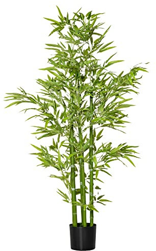 HOMCOM Künstlicher Bambus groß 150 cm Kunstpflanze wie echt, Plastik Bambus Künstliche Pflanzen, Kunstbambus mit Kunstmoos im Topf Deko für Wohnzimmer, Schlafzimmer, Garten