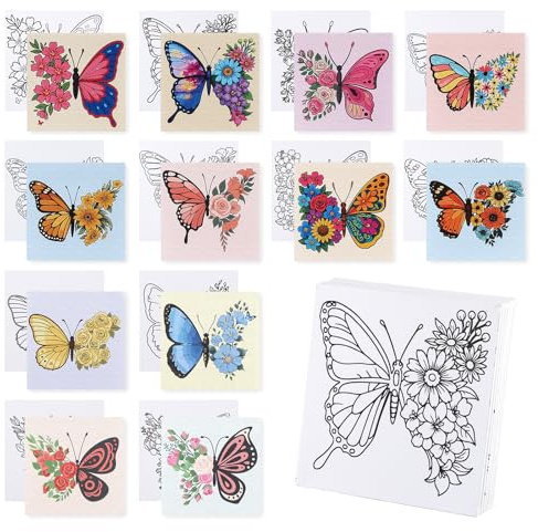 BNG 12er Set Schmetterlings vorgedruckten Malvorlagen Leinwand Premium 10x10cm - Hochwertige Vorbeschriebene Rahmenleinwand für Anfänger, DIY Bastelset für Partygeschenke & Heimdekoration