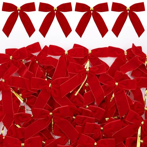 Zourglow 50 Pezzi Fiocchi di Velluto, 12x10cm Fiocchi Decorativi Natalizi | Confezioni Fai da Te per Albero di Natale, Ghirlanda, Decorazioni da Appendere, Confezioni Regalo(Rosso)