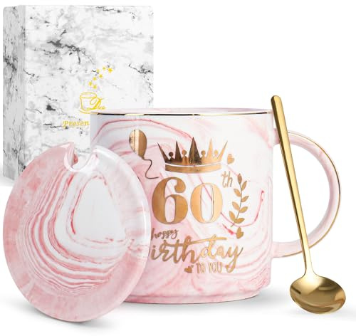 Geschenke zum 60 Geburtstag Frau, Beste Freundin Geschenke Limited Edition, 400ml Rosa Marmor Kaffeetasse, Geschenk für Frauen Zum 60 Geburtstag, Oma, Mutter, Schwester, Schöne Geschenkbox