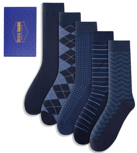 Caldodo Mens Socks 7-11, Cotton Smart Dress Socks for Men | Breathable Crew Business Socks with Gift Box, Gifts for Him, Dad, Fathers Day, 5 Pairs