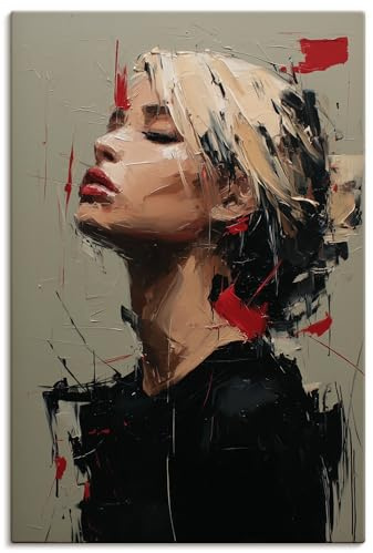 ARTLAND Wanddeko Leinwand Bilder Wandbild 60x90 cm Fierce Serenity I simple modern design Spachtel Kunst Portrait U5TN