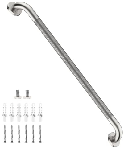 Barre d'appui en nickel brossé de 81,3 cm, iHansee antidérapante avec poignée moletée, main courante de sécurité en acier inoxydable pour toilettes, baignoire, poignée de douche murale pour personnes