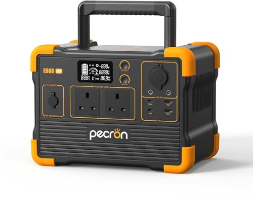 PECRON E600LFP Portable Power Station, 1200W AC Pure Sine Wave Output, 614Wh LiFePO4 Battery, 3.3-Hour Fast Charge, 11-Port Solar Generator for Camping, Home Backup, RV, Emergency Power