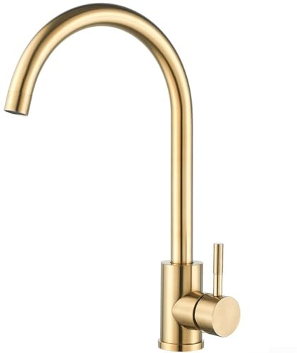Grifo Mezclador de Fregadero con Rotación de 360 Grados para Agua Caliente y Fría Hecho de Acero Inoxidable 304 en Color Oro Cepillado