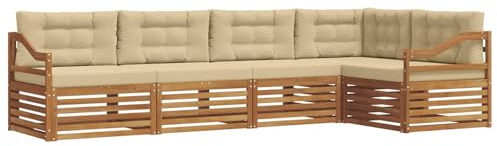 vidaXL Outdoor-Sofagarnitur mit Kissen 5 pcs Natur und Beige, Gemütliches Outdoor-Set, modernes Ecksofa, robuster Loungesessel, Gartenmöbel, Terrasse zum Relaxen