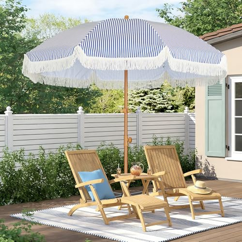 HOMEDEMO Sonnenschirm Strandschirm Funktioneller Reise Sonnenschirm, Ø 160 cm Gartenschirm Marktschirm, Terrassenschirm mit Drehstange & Schutzhülle, Sonnenschutzschirm UV50+ Schutz
