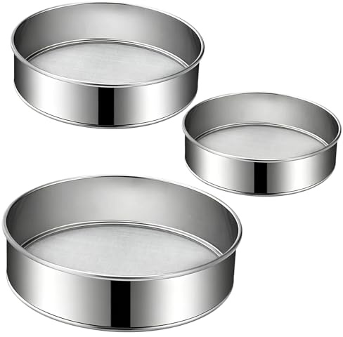 3 PCS Set Drum Sieve, Flour Sifter and Plastic Sieve Set, Fine Mesh Sieve for Cooking and Baking, Three Sizes 40 Mesh 20 cm, 60 Mesh 15 cm, 40 Mesh 25 cm