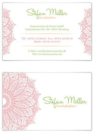 Individuelle Visitenkarten von 100 bis 2.500 Stück personalisiert selbst gestalten Erfrischende Blume Motiv, eigener Text, dickes 300g/qm Papier, 85x55mm, beidseitiger klarer intensiver Druck