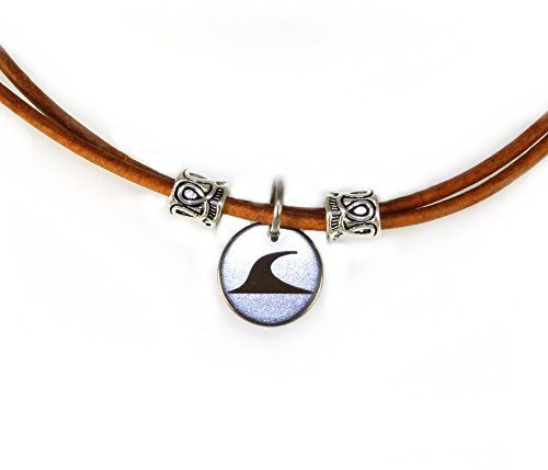 WAVEPIRATE® Echt Leder-Halskette Rondo Cognac 44 cm Edelstahl-Verschluss in Geschenk-Box Surfer Herren Männer Damen