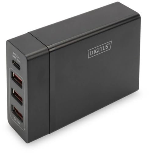 DIGITUS Universal Ladegerät 72 W – 1-Port USB-C – 3-Port USB-A – Schnellladegerät Power Delivery (PD 3.0) – Für iPhone, iPad, Samsung Galaxy, Pixel, Xiaomi, Motorola, Huawei – Schwarz