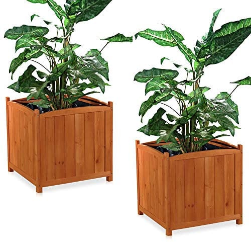 Melko Lot de 2 jardinières en bois pour intérieur et extérieur, marron, 50 x 50 x 50 cm