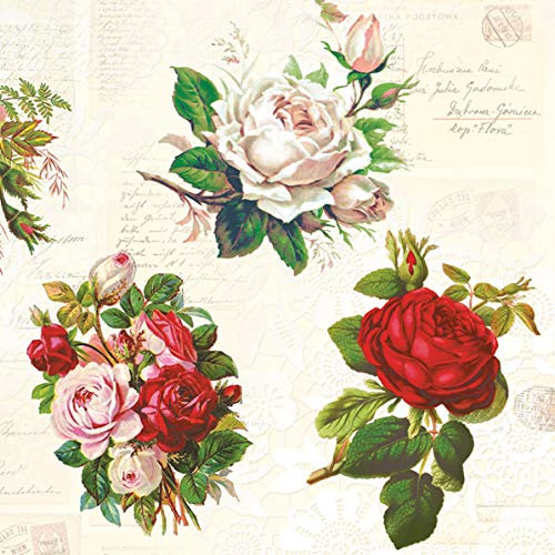 20 Servietten Englische Rosen Vintage 33 x33 cm