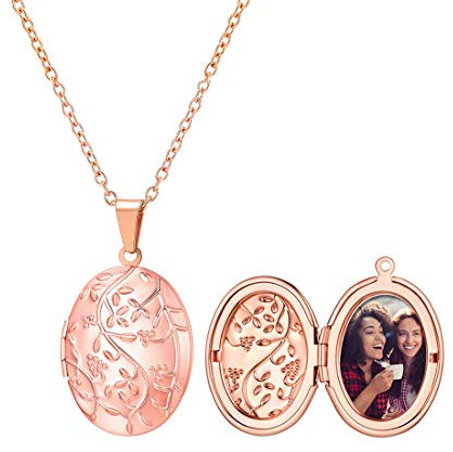 U7 Femme Collier Photo Personnalisé Plaqué Or Rose Chaîne Pendentif Ovale avec Gravure Fleur Bijou Accessoire Parfait
