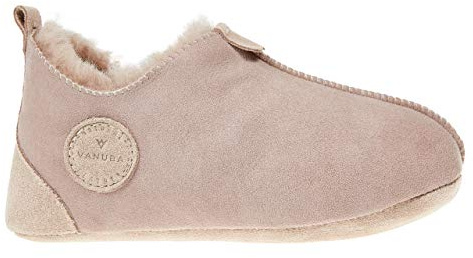 Vanuba Oxford Schaffell Lederpuschen Baby Hausschuhe Kinder Unisex Schlappen Kindergarten Schläppchen Pantoffeln Kinder – Größe: 34, Farbe: Beige