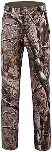 OLOEY Tactical Camouflage Softshell-Hose für Herren Fleecegefütterte Cargohose Winddichte wasserdichte Skihose Lange Jagdhose (Dead Leaves Camo,L)