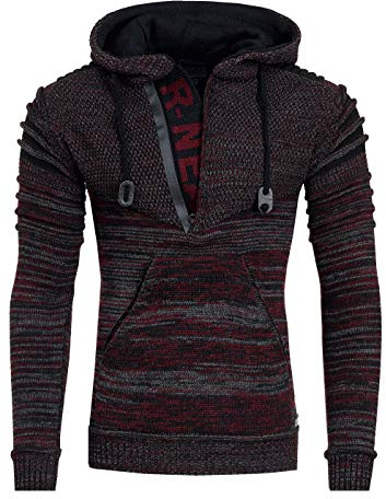 R-Neal Kapuzen-Pullover Herren Pullover Strick mit Kapuze Pulli Hoodie Zipper mit Front Brand Logo im Future Design 343