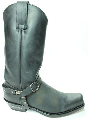 Sendra Boots 3091 Seta Nero Donna Uomo Biker Western Cowboy Unisex Stivali Fatto A Mano Punta Quadrata Tacco Inclinato Suola Cuoio Vera Pelle Taglia 42