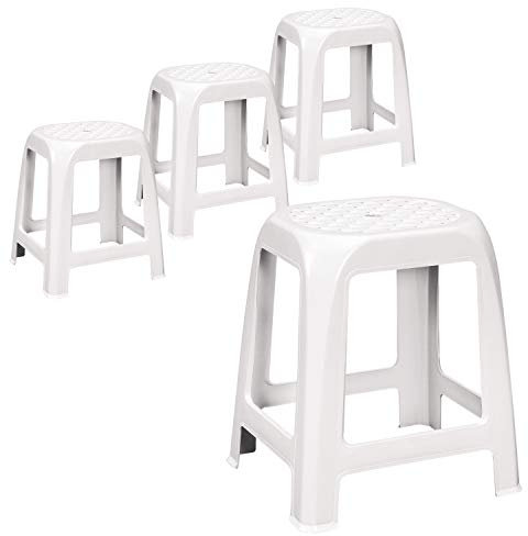 #11 4X stapelbare Hocker - Sitzhocker weiß - Sitzhöhe 46 cm hoch - bis zu 100 kg - Duschsitz abwaschbar