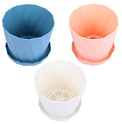 Cabilock 3pièces Pots De Plastique avec Coupelles Blanc Rose Bleu pour Plantes Intérieures Et Extérieures