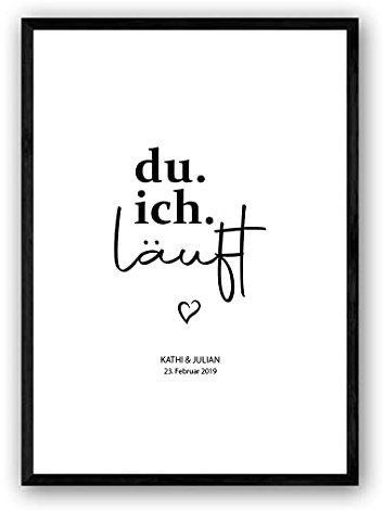 Personalisiertes Geschenk Liebesposter - du ich läuft — Minimalistischer Stil Schwarz-Weiß perfekt für Paare — Romantisches Wandbild als einzigartiges Geschenk zum Jahrestag oder zur Hochzeit