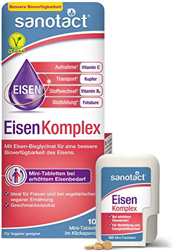 sanotact Eisen Komplex Mini-Tabletten - Eisentabletten Vegan (EisenKomplex bessere Bioverfügbarkeit, 100 Mini Tabletten)