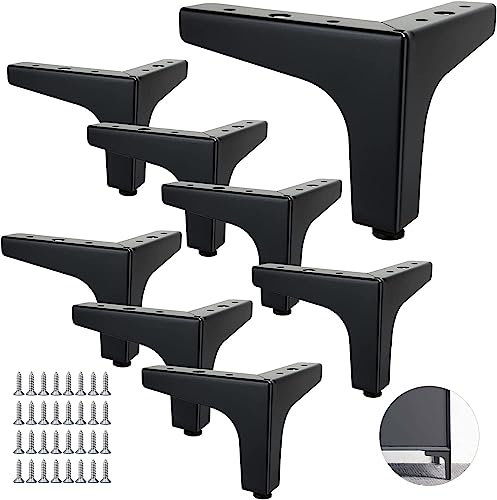 SENENQU 8er-Set Sofafüße Metall 10 cm, Metall Möbelfüße Belastung bis 800 KG Möbelfuß Schwarz, Tischhalterung aus Schmiedeeisen/Sofa, Fuß für TV-Möbel, Kleiderschrank mit 40 Schrauben