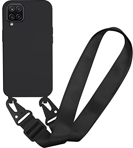 MBSLFY Handyhülle kompatibel mit Samsung Galaxy A12 5G Hülle mit Band, Silikon Necklace Handyhülle mit Abnehmbar Kordel Umhängen Stossfest Handy Schutzhülle für Samsung Galaxy A12 5G, Schwarz