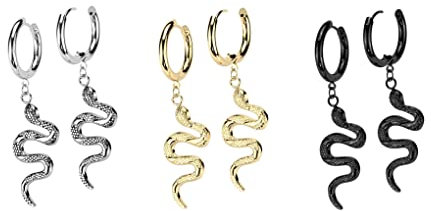 beyoutifulthings 3er Set Damen Creolen Ohr-Hänger Schlangen-Anhänger Ohr-ringe Ohr-stecker Ohringe Silber Gold Schwarz