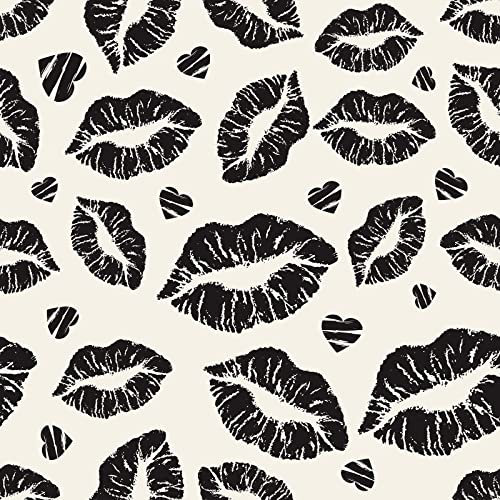 Wallink Funky Black Lips Hearts Wallpaper Peel and Stick for Bedroom Bathroom Wallpaper 17.5×120 Inch Self Adhesive Removable Modern Vinyl Contact Paper for Teen Girls Room Laundry Room Wall Decor