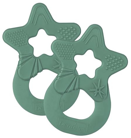 dentistar Beißring 2er-Set – Teether für Babys & Kleinkinder ab 3 Monate – Baby Beißring mit Griff aus weichem Material zur Zahnungshilfe & Massage – Made in Germany – Grün
